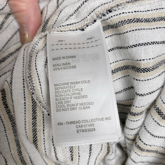 Ellen Tracy Linen Tie Neck Top Horizontal Striped Blouse Ruffled Flare Sleeves - Picture 6 of 6